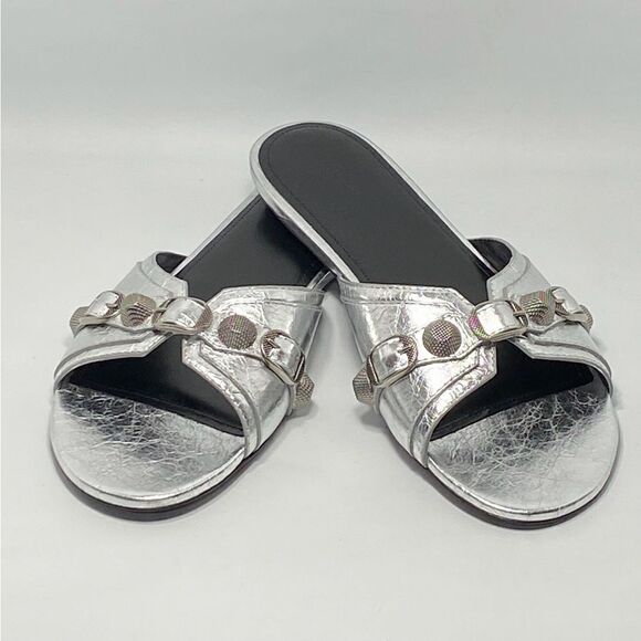 Balenciaga Cagole Metallic Leather Flat Sandals size 40 - Picture 6 of 14